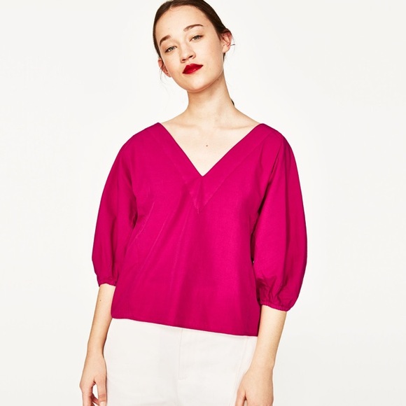 Zara Tops Zara Puff Sleeve With Open Back With Ties Poshmark